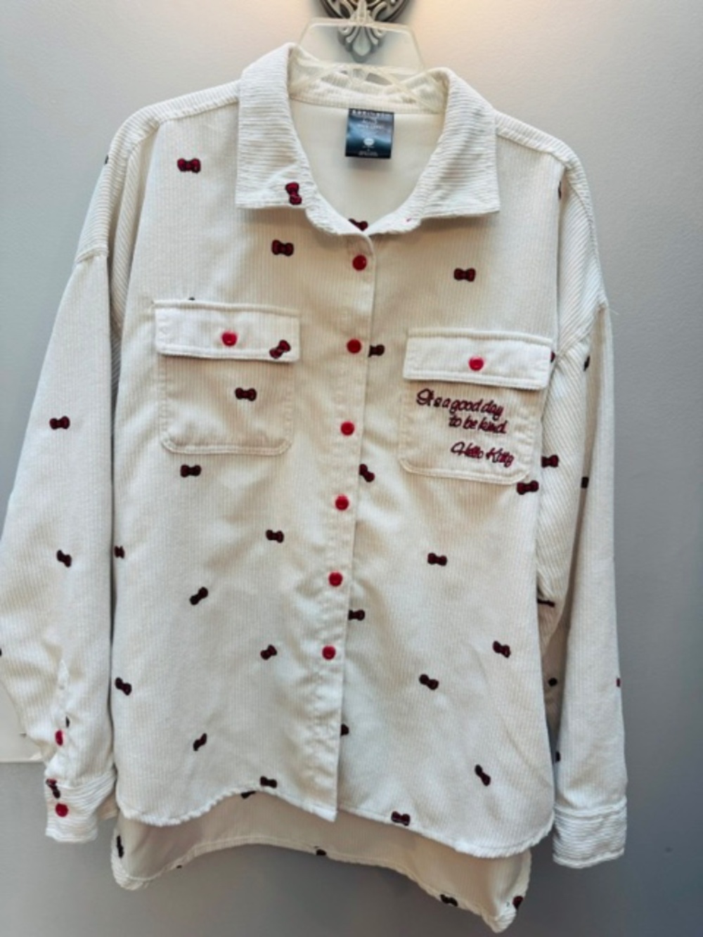 BoxLunch Hello Kitty Corduroy Button Down Shirt,  M — Sanrio Kawaii Coquette